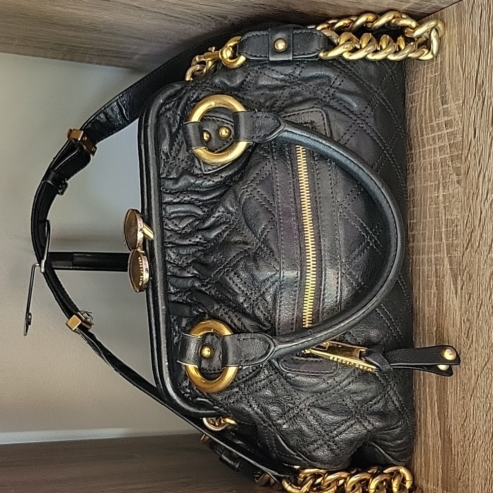 Marc Jacobs Quilted Leather Stam Bag, black and gold